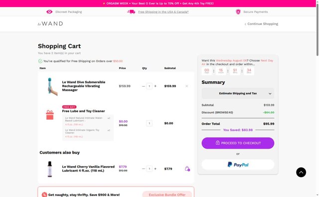 Le Wand checkout page showing Le Wand discount code box | Screenshot taken by SimplyCodes community member on Aug 5, 2025