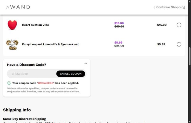 Le Wand checkout page showing Le Wand discount code box | Screenshot taken by SimplyCodes community member on Sep 3, 2025