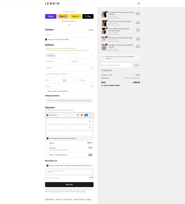 Lewkin checkout page showing Lewkin discount code box | Screenshot taken by SimplyCodes community member on Sep 13, 2025