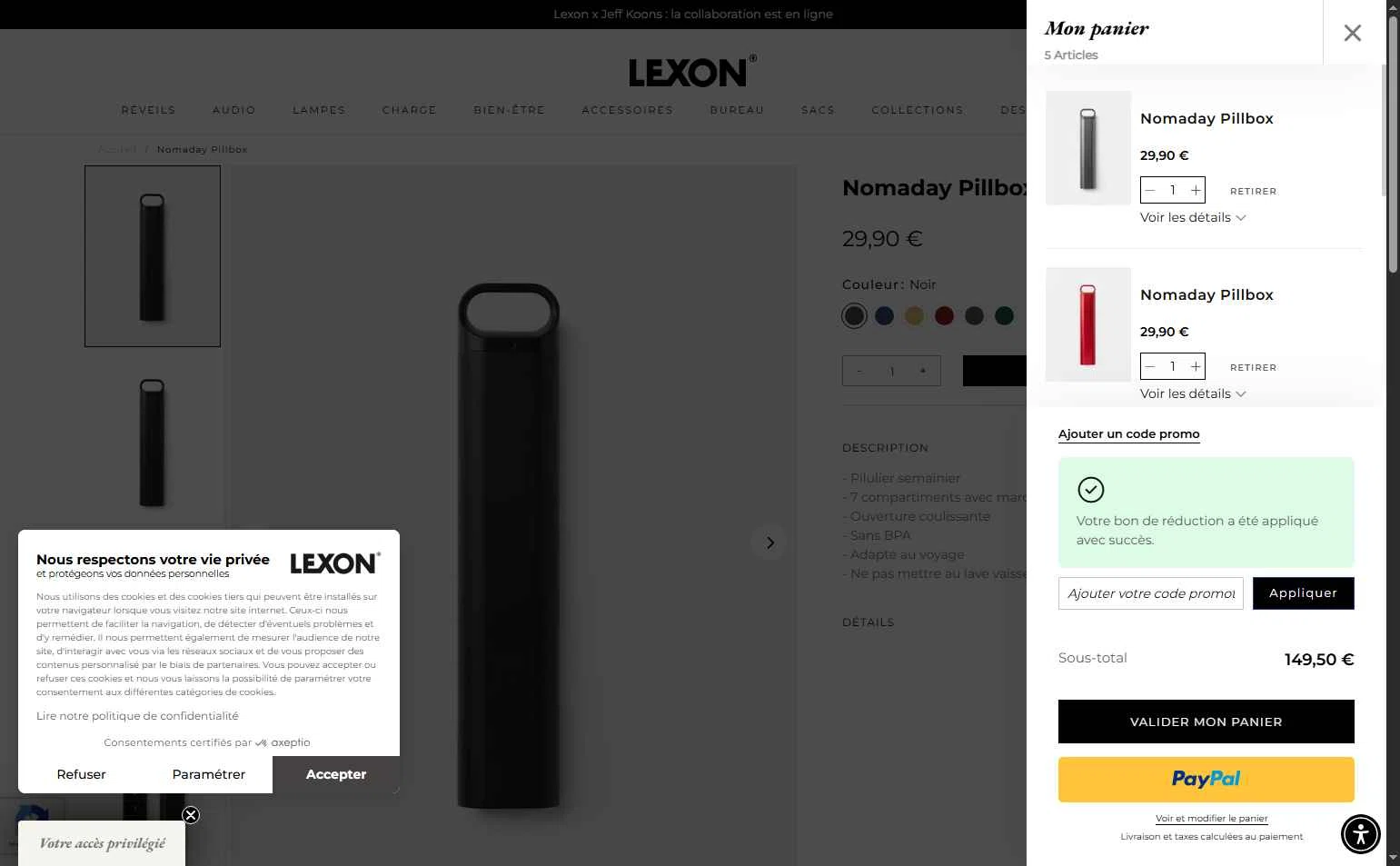 Lexon checkout page showing Lexon coupon code box | Screenshot taken by SimplyCodes community member on Dec 4, 2025