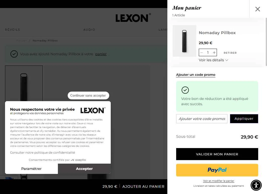 Lexon checkout page showing Lexon coupon code box | Screenshot taken by SimplyCodes community member on Feb 2, 2026