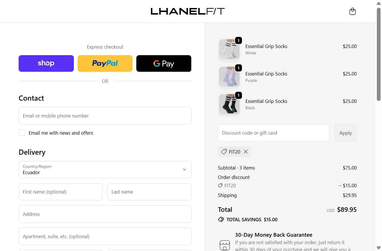 LhanelFit checkout page showing LhanelFit promo code box | Screenshot taken by SimplyCodes community member on Feb 10, 2026