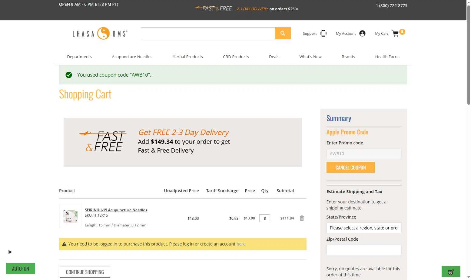 Lhasa OMS checkout page showing Lhasa OMS promo code box | Screenshot taken by SimplyCodes community member on Feb 14, 2026