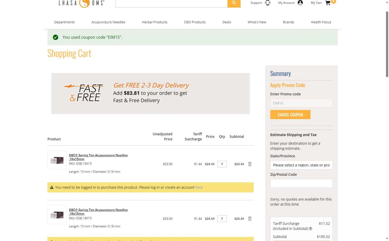 Lhasa OMS checkout page showing Lhasa OMS promo code box | Screenshot taken by SimplyCodes community member on Feb 12, 2026