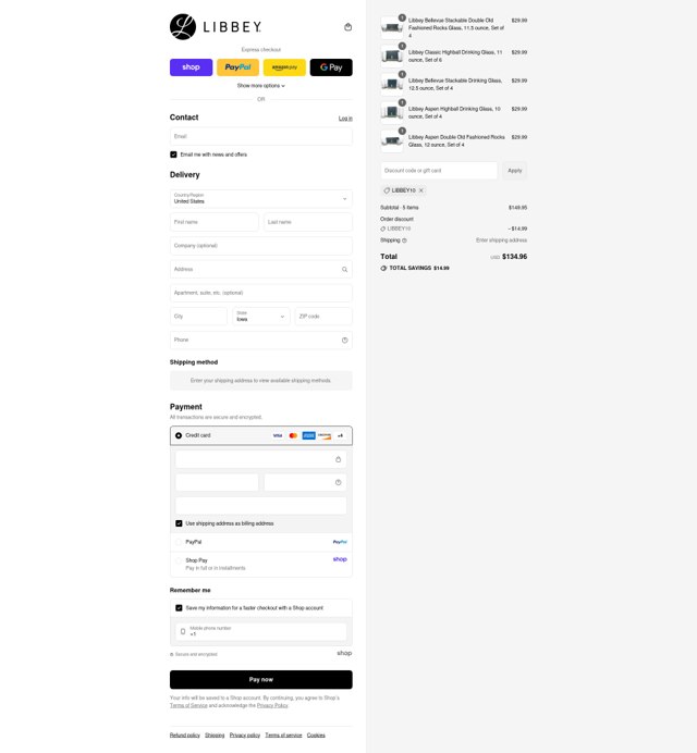 Libbey checkout page showing Libbey promo code box | Screenshot taken by SimplyCodes community member on Sep 4, 2025