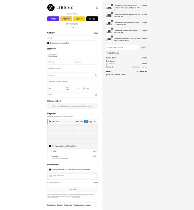 Libbey checkout page showing Libbey promo code box | Screenshot taken by SimplyCodes community member on Sep 4, 2025
