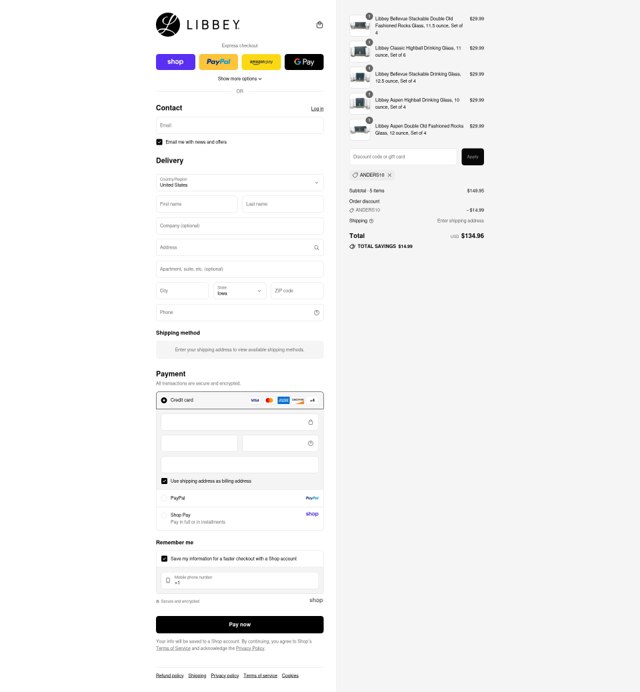 Libbey checkout page showing Libbey promo code box | Screenshot taken by SimplyCodes community member on Sep 4, 2025