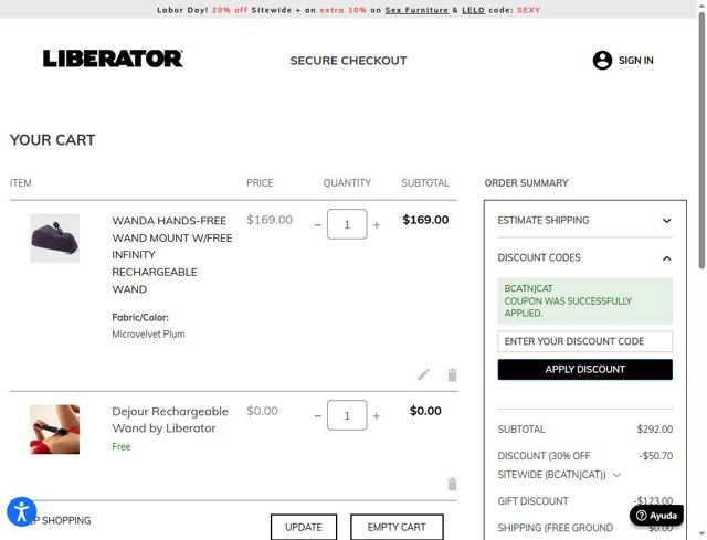 Liberator checkout page showing Liberator promo code box | Screenshot taken by SimplyCodes community member on Aug 27, 2025