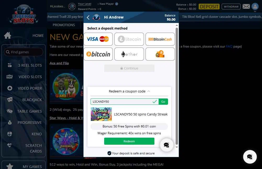 Liberty Slots checkout page showing Liberty Slots promo code box | Screenshot taken by SimplyCodes community member on Sep 22, 2025
