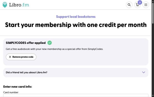 Libro.fm checkout page showing Libro.fm promo code box | Screenshot taken by SimplyCodes community member on May 15, 2025