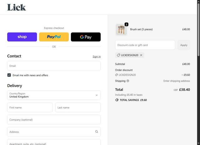 Lick UK checkout page showing Lick UK promo code box | Screenshot taken by SimplyCodes community member on Sep 19, 2025
