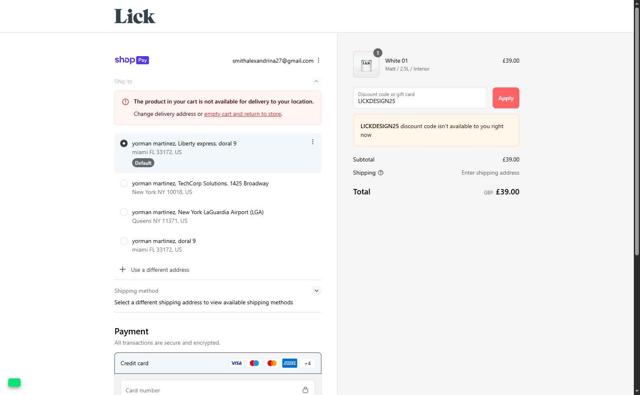 Lick UK checkout page showing Lick UK promo code box | Screenshot taken by SimplyCodes community member on Jul 23, 2025