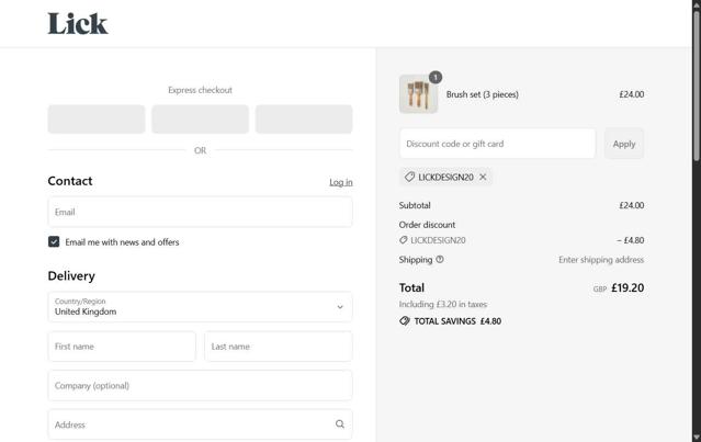 Lick UK checkout page showing Lick UK promo code box | Screenshot taken by SimplyCodes community member on Sep 8, 2025