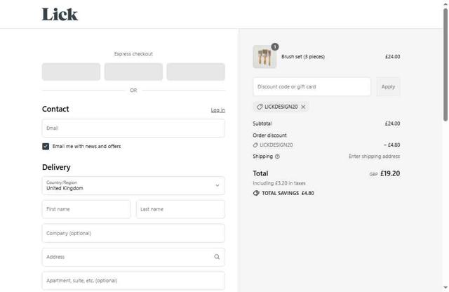 Lick UK checkout page showing Lick UK promo code box | Screenshot taken by SimplyCodes community member on Jul 12, 2025