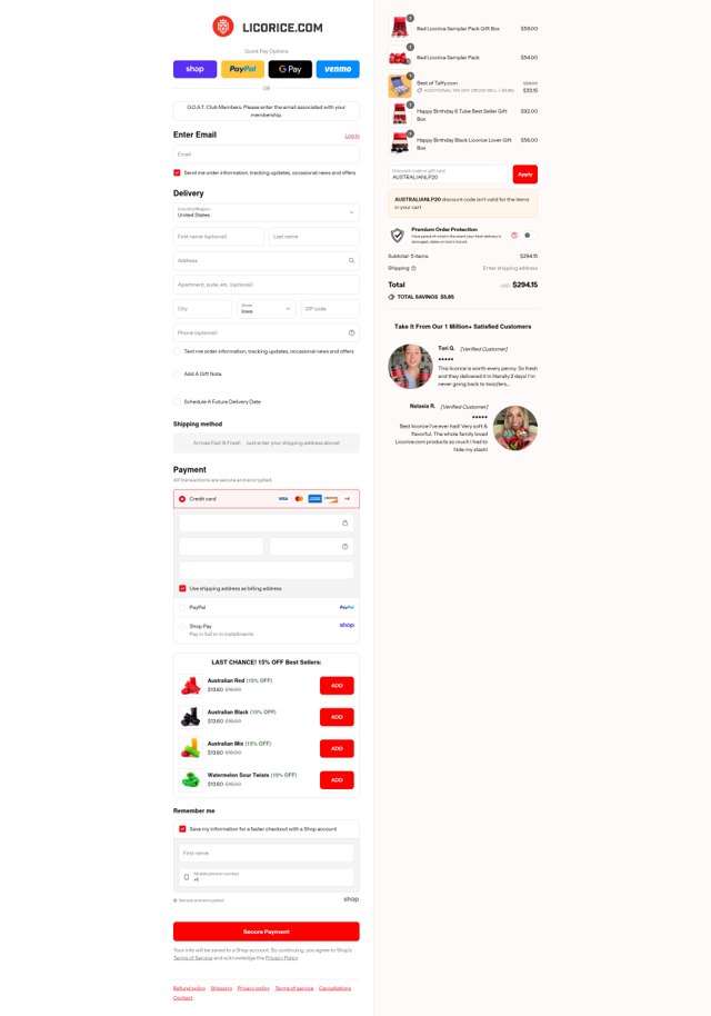 Licorice checkout page showing Licorice discount code box | Screenshot taken by SimplyCodes community member on Aug 31, 2025