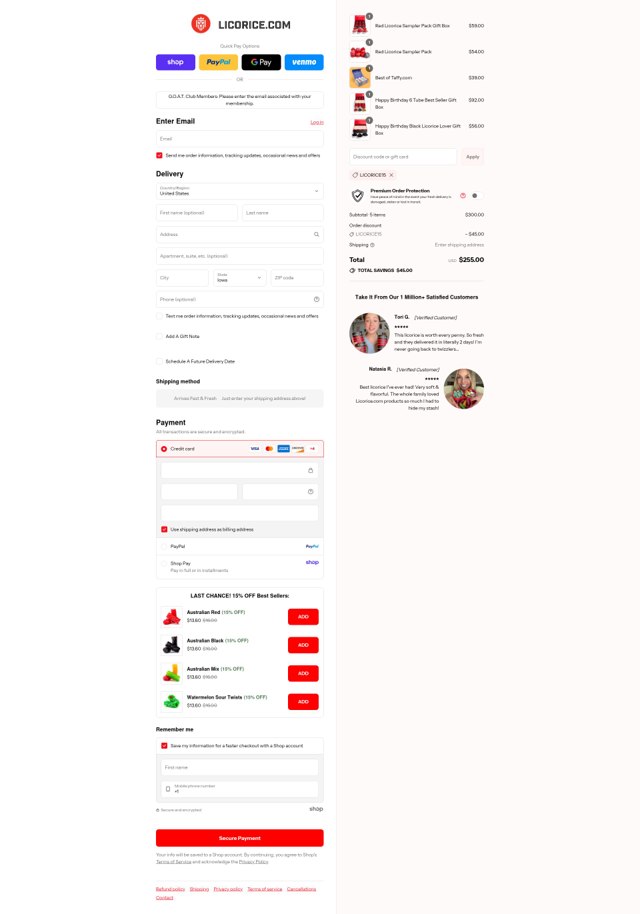 Licorice checkout page showing Licorice discount code box | Screenshot taken by SimplyCodes community member on Aug 31, 2025