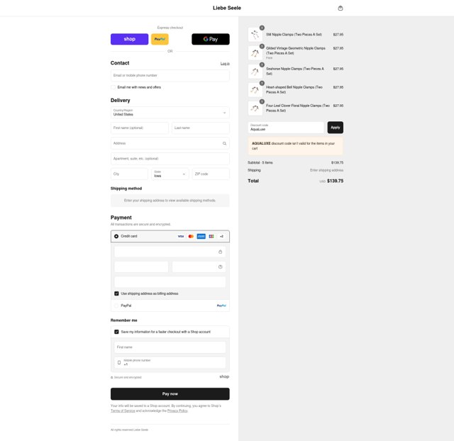 Liebeseele checkout page showing Liebeseele promo code box | Screenshot taken by SimplyCodes community member on Sep 2, 2025