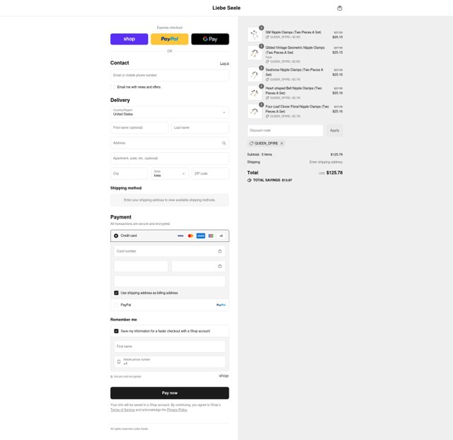 Liebeseele checkout page showing Liebeseele promo code box | Screenshot taken by SimplyCodes community member on Sep 2, 2025