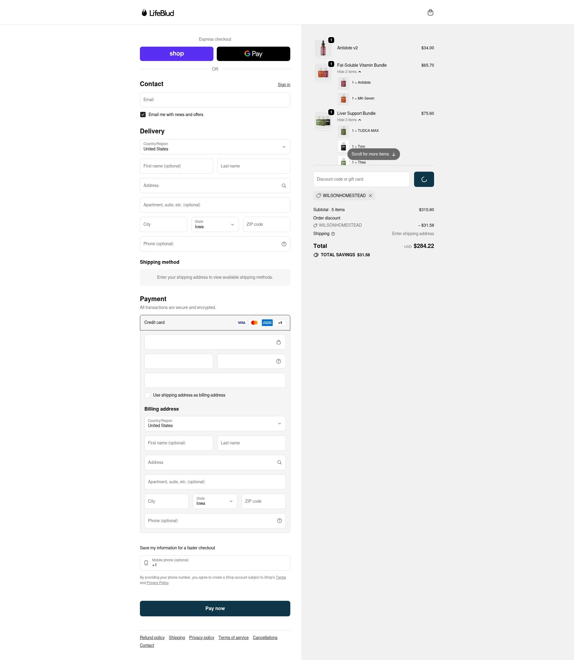 LifeBlud checkout page showing LifeBlud discount code box | Screenshot taken by SimplyCodes community member on Feb 9, 2026