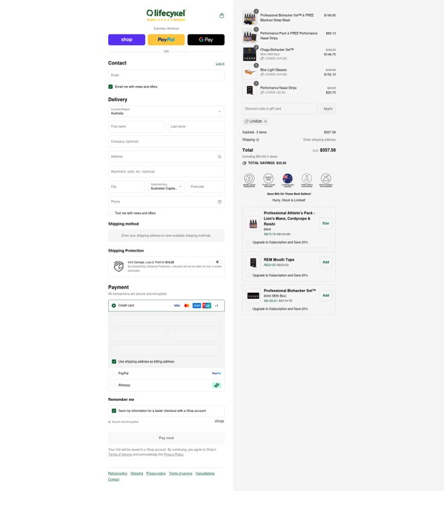 Life Cykel checkout page showing Life Cykel discount code box | Screenshot taken by SimplyCodes community member on Sep 6, 2025