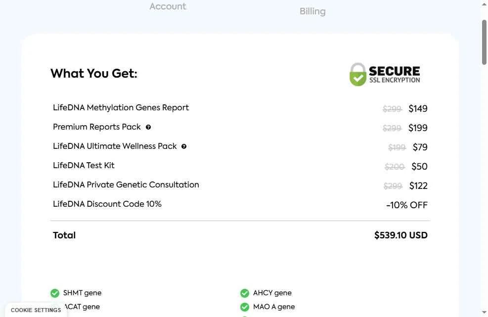 LifeDNA checkout page showing LifeDNA coupon code box | Screenshot taken by SimplyCodes community member on Jan 20, 2026