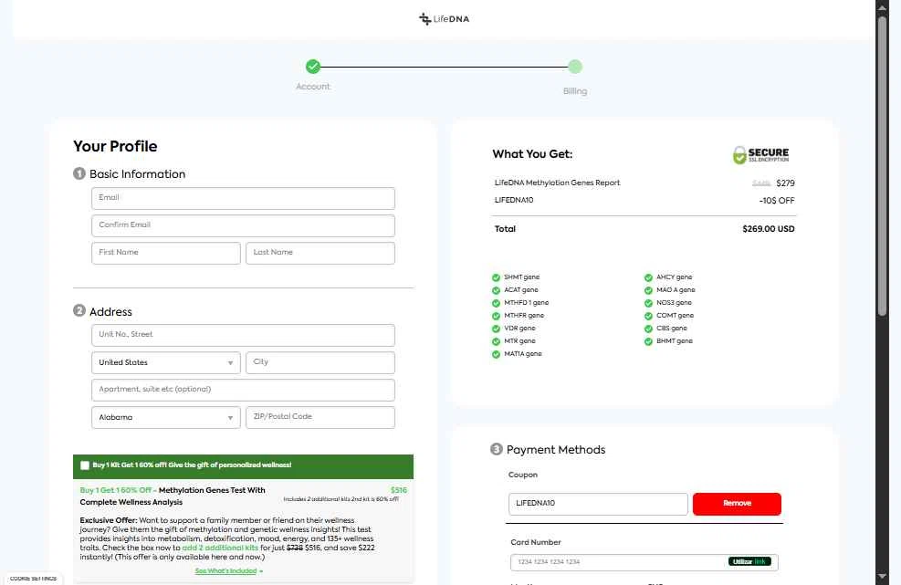 LifeDNA checkout page showing LifeDNA coupon code box | Screenshot taken by SimplyCodes community member on Dec 22, 2025