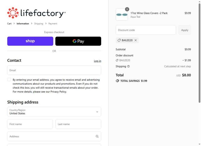 Lifefactory checkout page showing Lifefactory promo code box | Screenshot taken by SimplyCodes community member on Sep 3, 2025