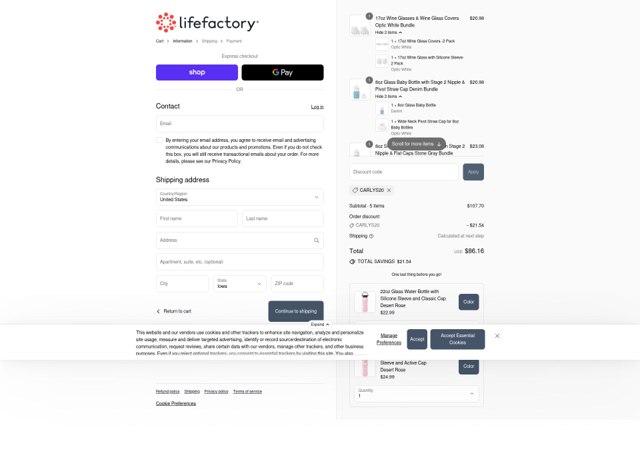 Lifefactory checkout page showing Lifefactory promo code box | Screenshot taken by SimplyCodes community member on Sep 6, 2025