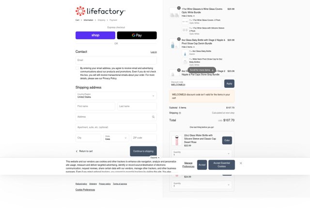 Lifefactory checkout page showing Lifefactory promo code box | Screenshot taken by SimplyCodes community member on Sep 6, 2025