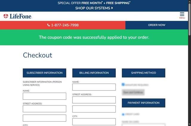 LifeFone checkout page showing LifeFone coupon code box | Screenshot taken by SimplyCodes community member on Aug 15, 2025