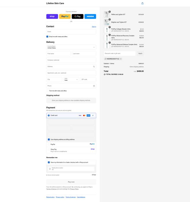 Lifeline Skin Care checkout page showing Lifeline Skin Care promo code box | Screenshot taken by SimplyCodes community member on Sep 13, 2025