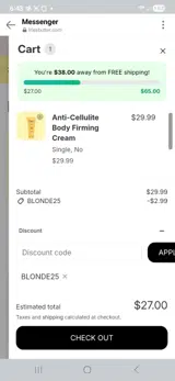 BLONDE25 coupon verification screenshot