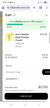 BLONDE25 coupon verification screenshot