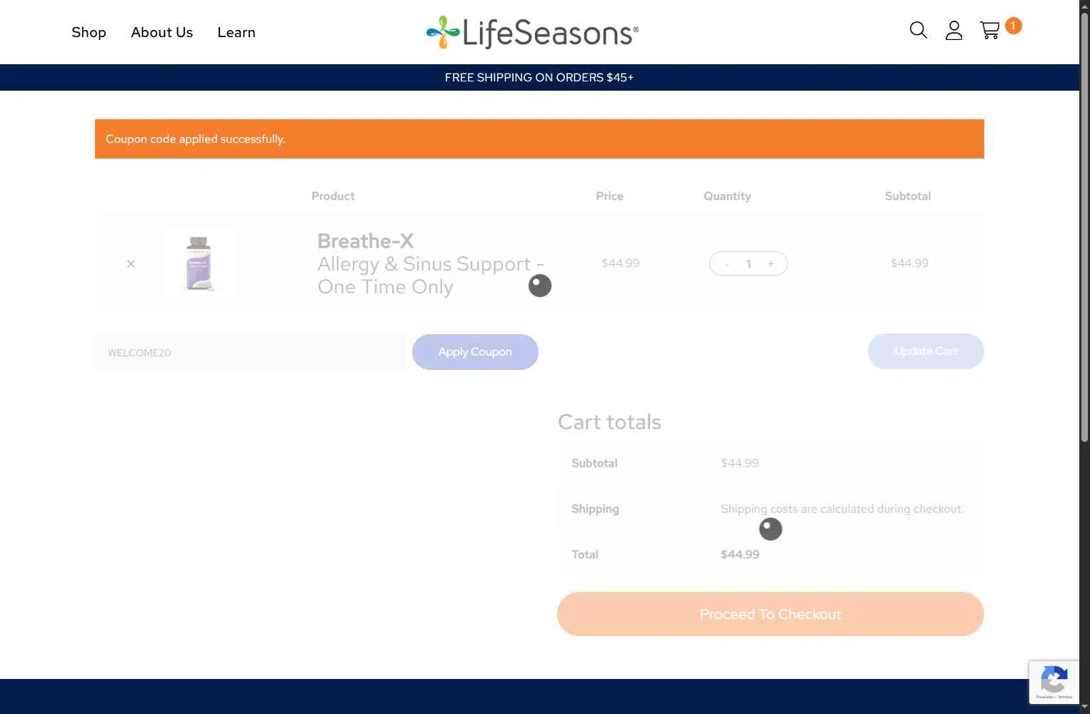 LifeSeasons checkout page showing LifeSeasons promo code box | Screenshot taken by SimplyCodes community member on Dec 7, 2025