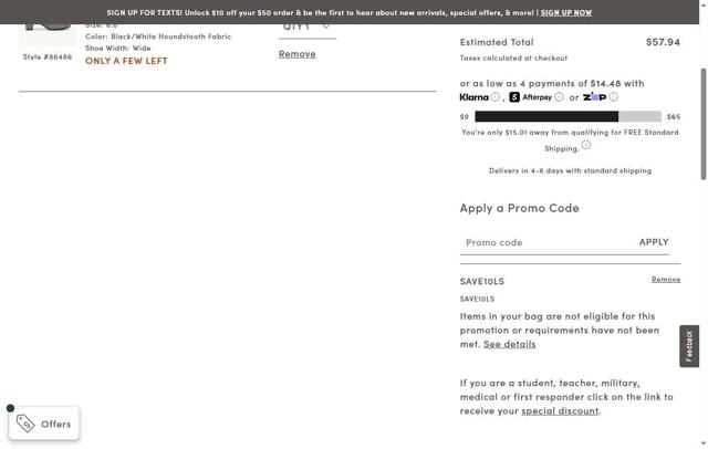 LifeStride checkout page showing LifeStride promo code box | Screenshot taken by SimplyCodes community member on Sep 5, 2025