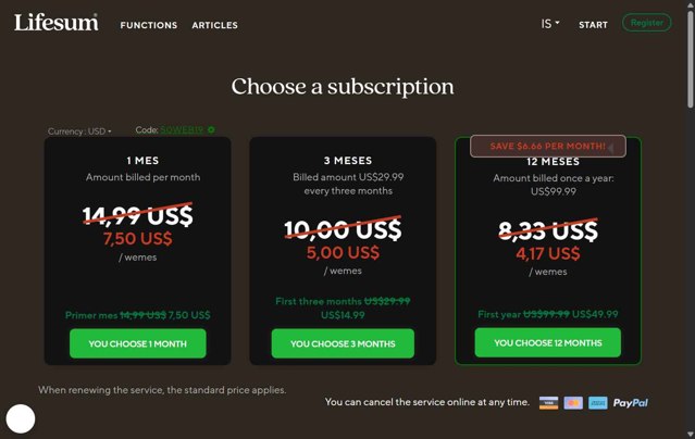 Lifesum checkout page showing Lifesum promo code box | Screenshot taken by SimplyCodes community member on Aug 31, 2025