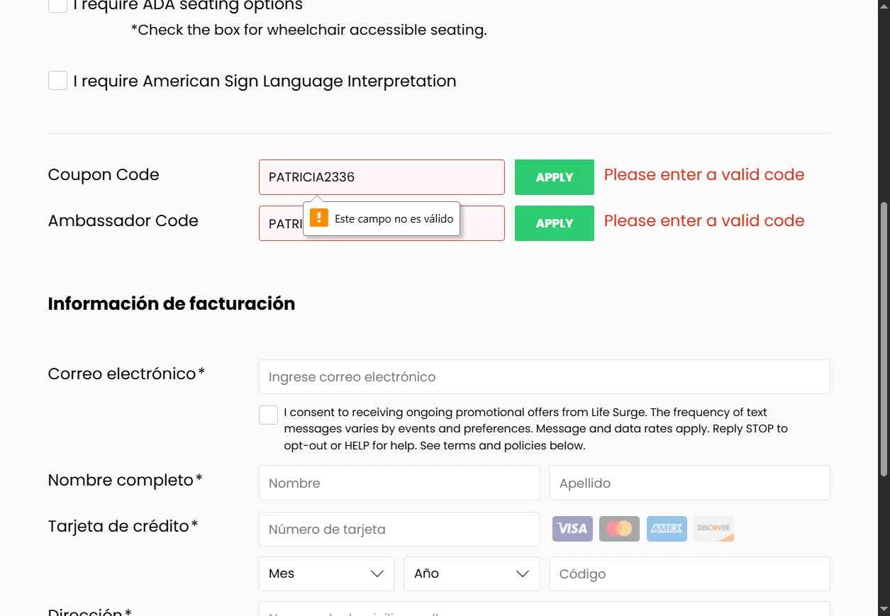 LIFE SURGE checkout page showing LIFE SURGE discount code box | Screenshot taken by SimplyCodes community member on Jan 21, 2026