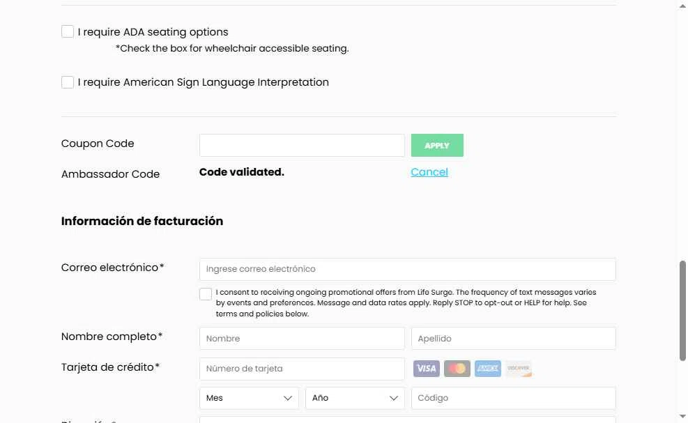LIFE SURGE checkout page showing LIFE SURGE discount code box | Screenshot taken by SimplyCodes community member on Feb 12, 2026