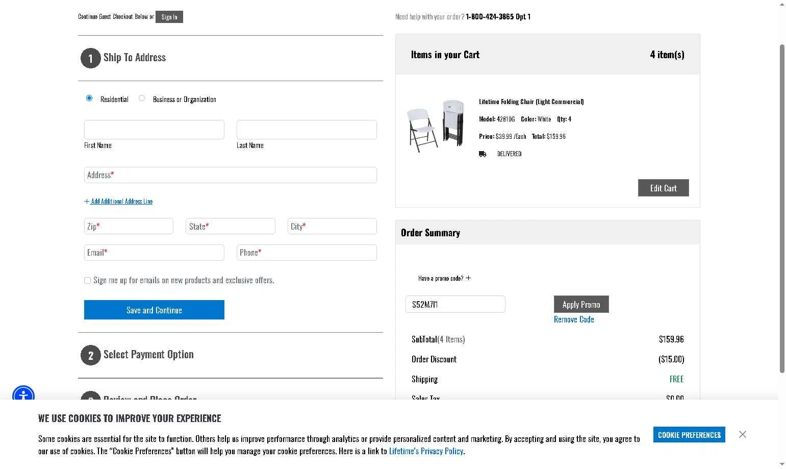 Lifetime Products checkout page showing Lifetime Products coupon code box | Screenshot taken by SimplyCodes community member on Nov 10, 2025