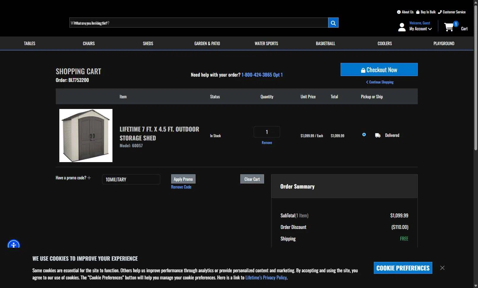 Lifetime Products checkout page showing Lifetime Products coupon code box | Screenshot taken by SimplyCodes community member on Nov 25, 2025