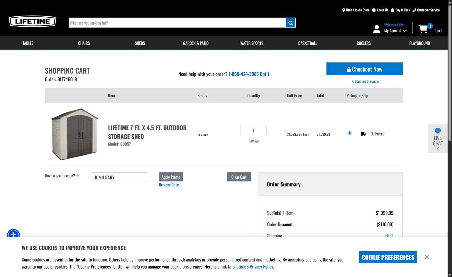 Lifetime Products checkout page showing Lifetime Products coupon code box | Screenshot taken by SimplyCodes community member on Oct 27, 2025