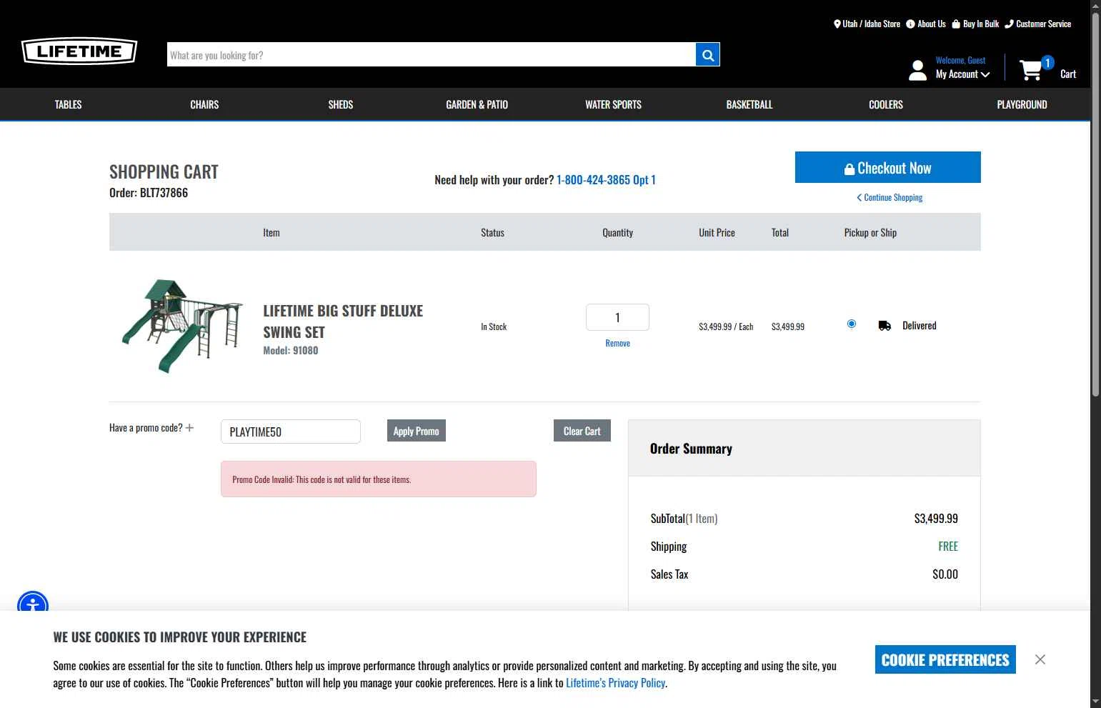 Lifetime Products checkout page showing Lifetime Products coupon code box | Screenshot taken by SimplyCodes community member on Sep 21, 2025