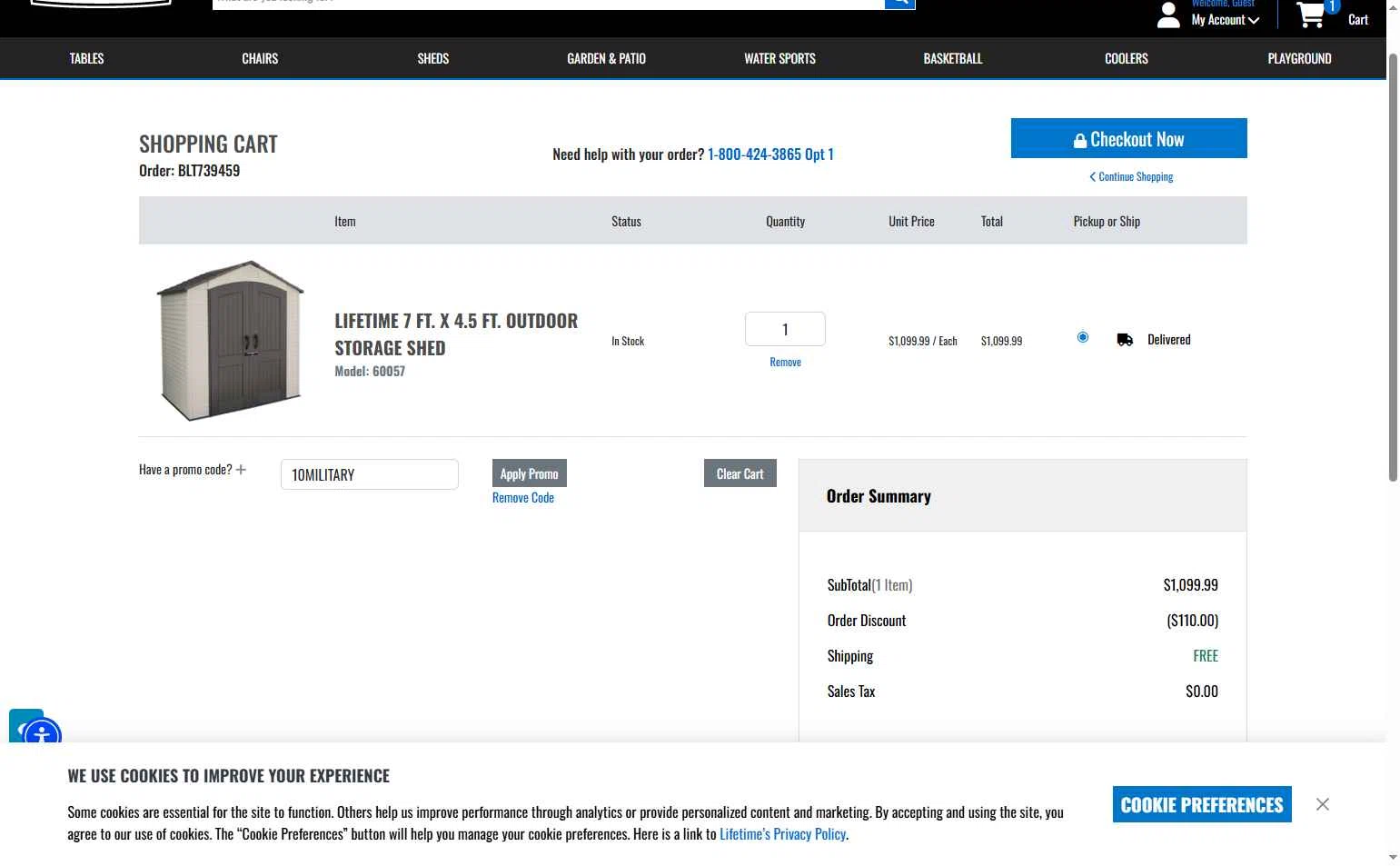 Lifetime Products checkout page showing Lifetime Products coupon code box | Screenshot taken by SimplyCodes community member on Sep 28, 2025