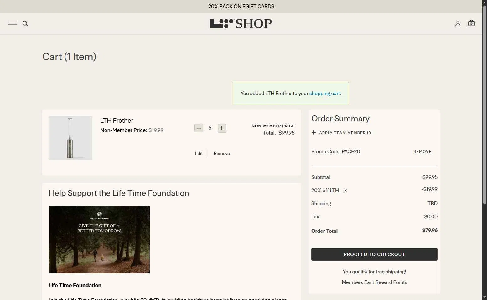Life Time checkout page showing Life Time promo code box | Screenshot taken by SimplyCodes community member on Nov 21, 2025