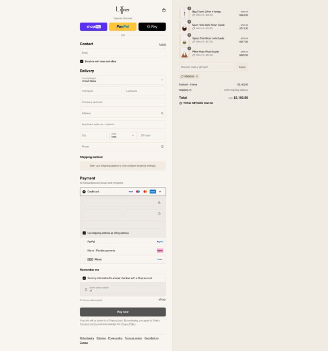Liffner checkout page showing Liffner discount code box | Screenshot taken by SimplyCodes community member on Aug 15, 2025