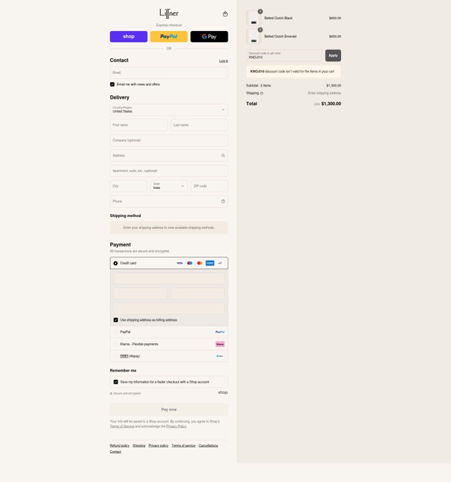 Liffner checkout page showing Liffner discount code box | Screenshot taken by SimplyCodes community member on Aug 31, 2025