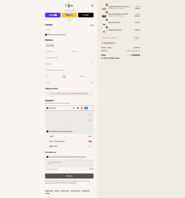 Liffner checkout page showing Liffner discount code box | Screenshot taken by SimplyCodes community member on Aug 24, 2025