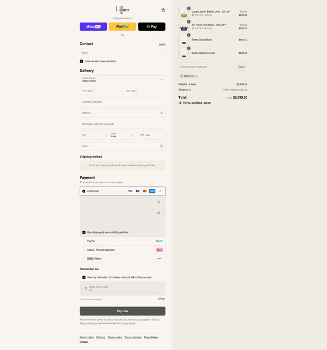 Liffner checkout page showing Liffner discount code box | Screenshot taken by SimplyCodes community member on Aug 24, 2025