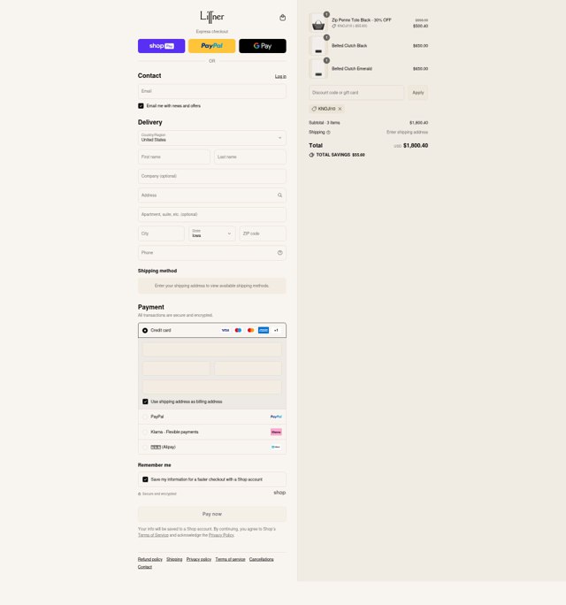 Liffner checkout page showing Liffner discount code box | Screenshot taken by SimplyCodes community member on Aug 28, 2025