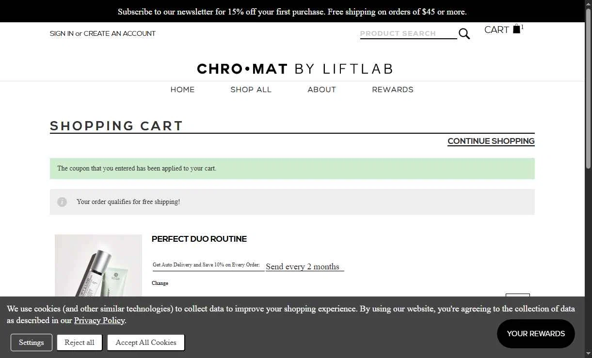LIFTLAB checkout page showing LIFTLAB discount code box | Screenshot taken by SimplyCodes community member on May 12, 2025